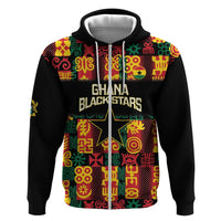 Custom Ghana Football Zip Hoodie 2025 Go Black Stars Adinkra pattern