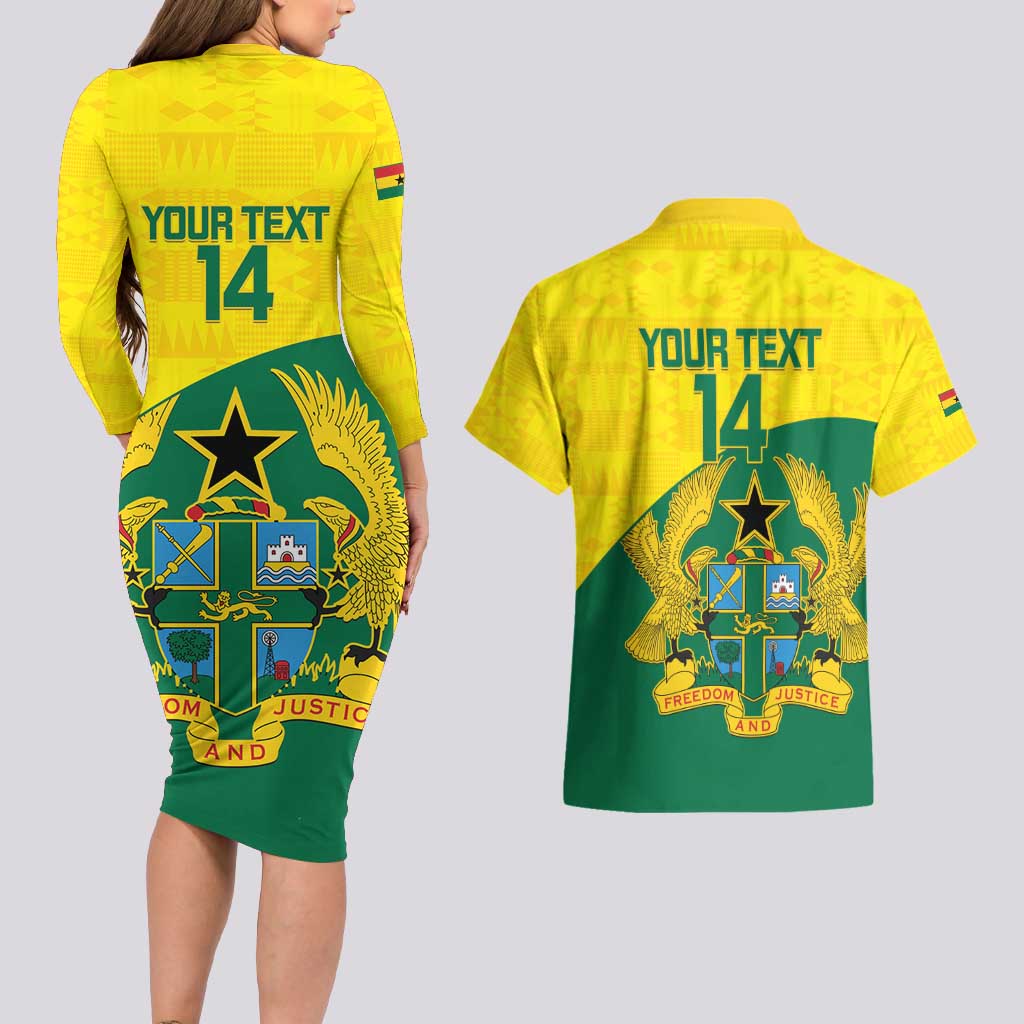 Custom Ghana Cricket Couples Matching Long Sleeve Bodycon Dress and Hawaiian Shirt Go Ghanaian Tawny Eagle