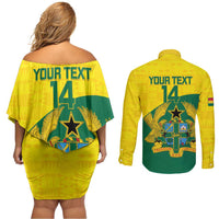 Custom Ghana Cricket Couples Matching Off Shoulder Short Dress and Long Sleeve Button Shirt Go Ghanaian Tawny Eagle