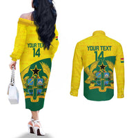 Custom Ghana Cricket Couples Matching Off The Shoulder Long Sleeve Dress and Long Sleeve Button Shirt Go Ghanaian Tawny Eagle