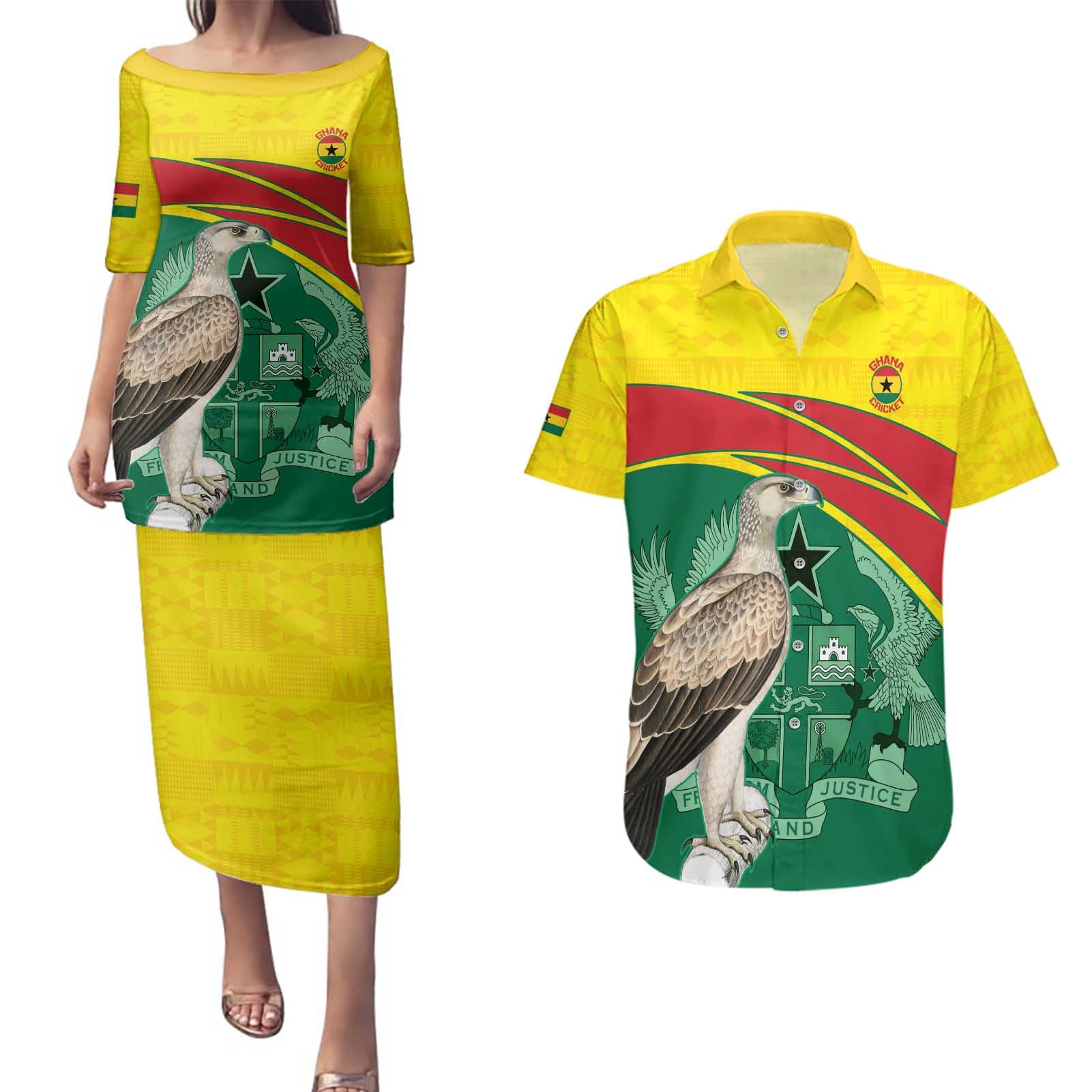 Custom Ghana Cricket Couples Matching Puletasi and Hawaiian Shirt Go Ghanaian Tawny Eagle