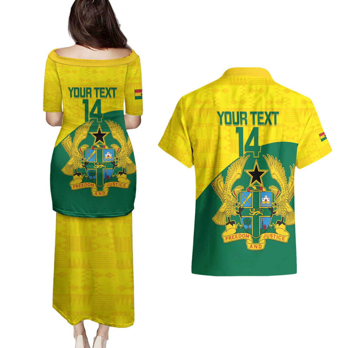 Custom Ghana Cricket Couples Matching Puletasi and Hawaiian Shirt Go Ghanaian Tawny Eagle