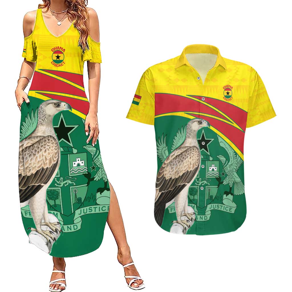 Custom Ghana Cricket Couples Matching Summer Maxi Dress and Hawaiian Shirt Go Ghanaian Tawny Eagle