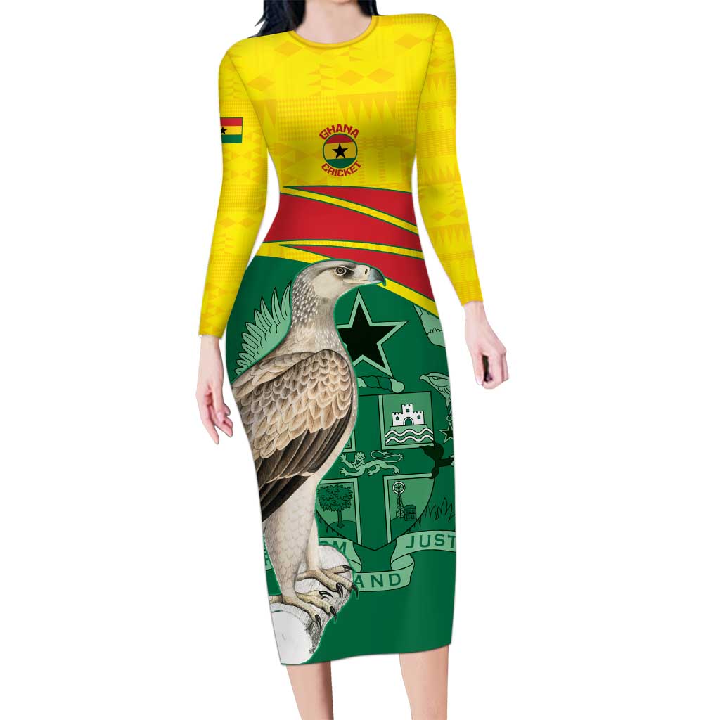 Custom Ghana Cricket Family Matching Long Sleeve Bodycon Dress and Hawaiian Shirt Go Ghanaian Tawny Eagle