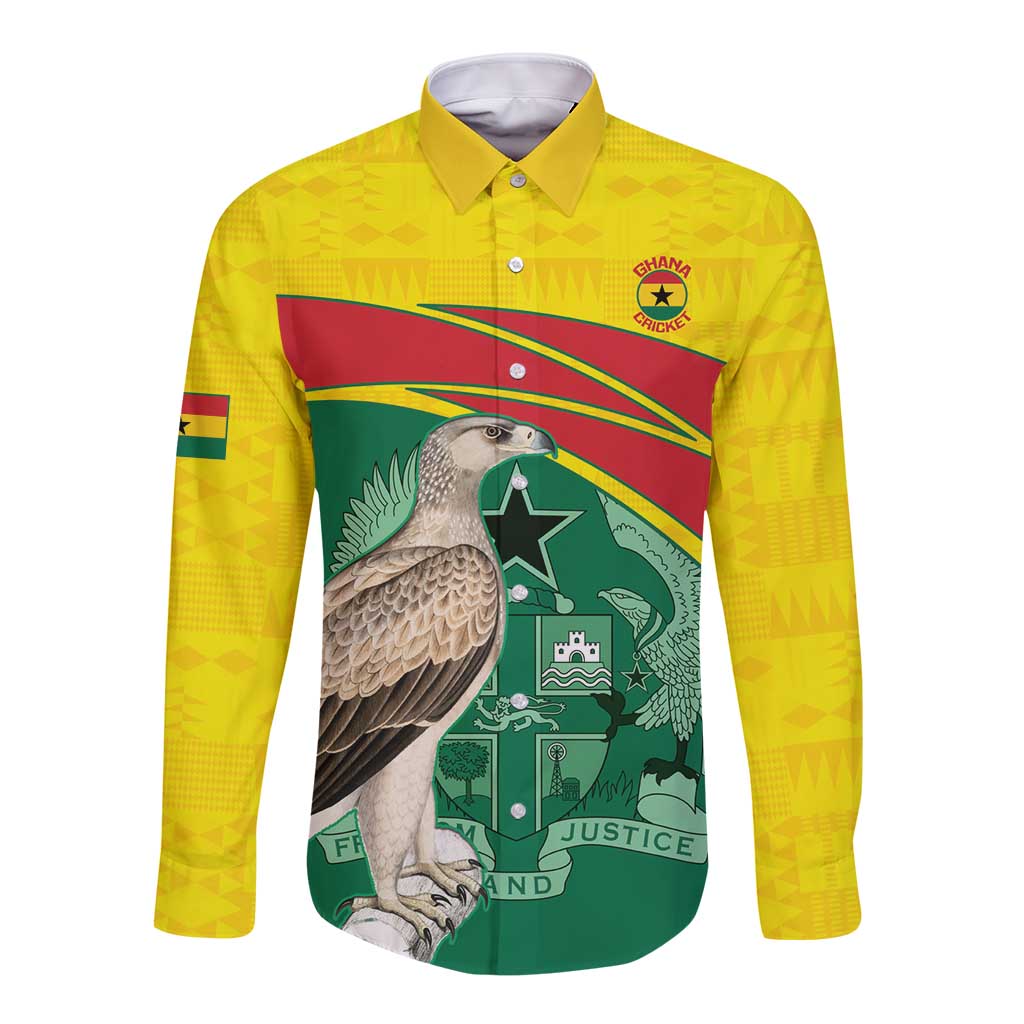 Custom Ghana Cricket Long Sleeve Button Shirt Go Ghanaian Tawny Eagle