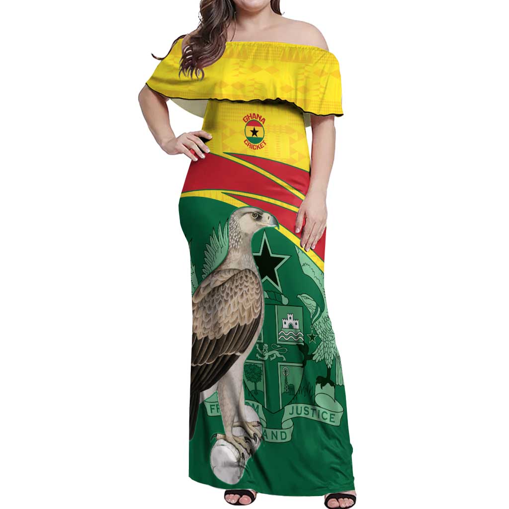 Custom Ghana Cricket Off Shoulder Maxi Dress Go Ghanaian Tawny Eagle