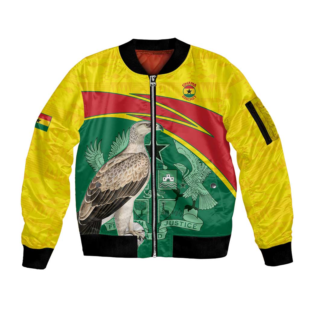Custom Ghana Cricket Sleeve Zip Bomber Jacket Go Ghanaian Tawny Eagle