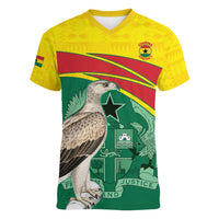 Custom Ghana Cricket Women V-Neck T-Shirt Go Ghanaian Tawny Eagle