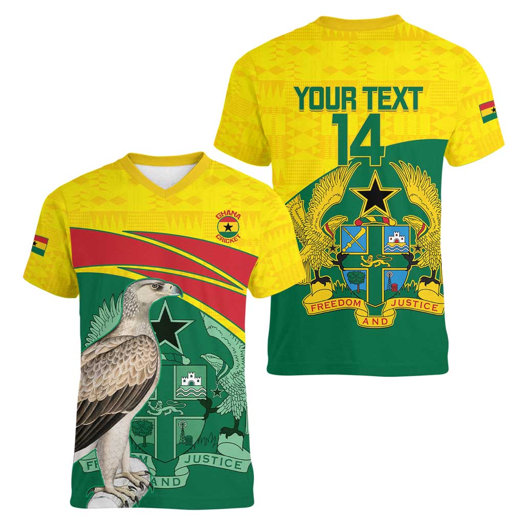 Custom Ghana Cricket Women V-Neck T-Shirt Go Ghanaian Tawny Eagle