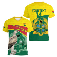 Custom Ghana Cricket Women V-Neck T-Shirt Go Ghanaian Tawny Eagle