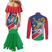 Namibia 1990 Couples Matching Mermaid Dress and Long Sleeve Button Shirt Independence Anniversary African Pattern