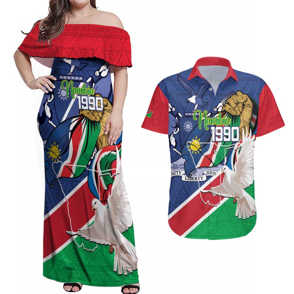 Namibia 1990 Couples Matching Off Shoulder Maxi Dress and Hawaiian Shirt Independence Anniversary African Pattern