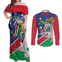 Namibia 1990 Couples Matching Off Shoulder Maxi Dress and Long Sleeve Button Shirt Independence Anniversary African Pattern