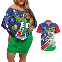 Namibia 1990 Couples Matching Off Shoulder Short Dress and Hawaiian Shirt Independence Anniversary African Pattern