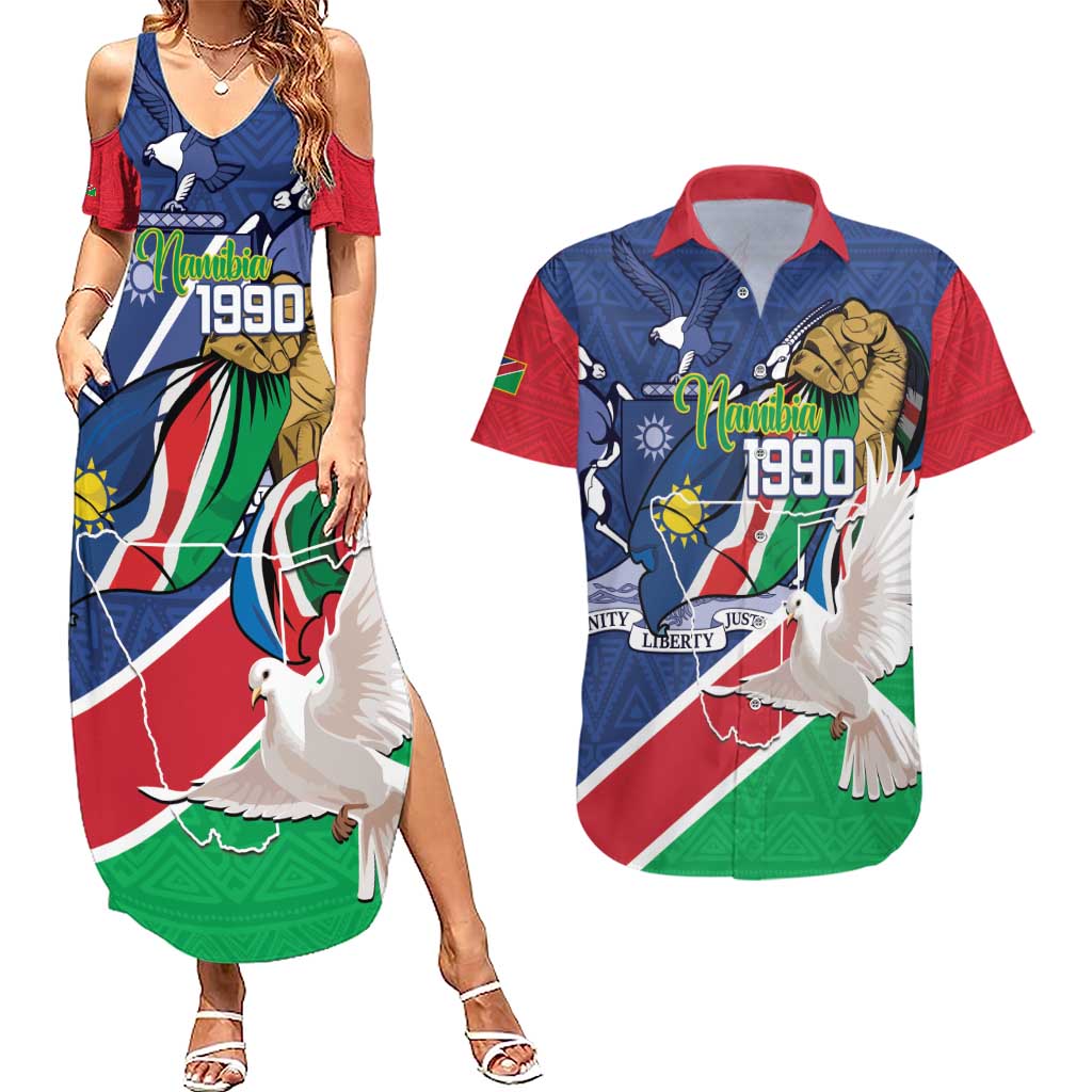 Namibia 1990 Couples Matching Summer Maxi Dress and Hawaiian Shirt Independence Anniversary African Pattern