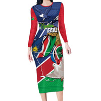 Namibia 1990 Family Matching Long Sleeve Bodycon Dress and Hawaiian Shirt Independence Anniversary African Pattern