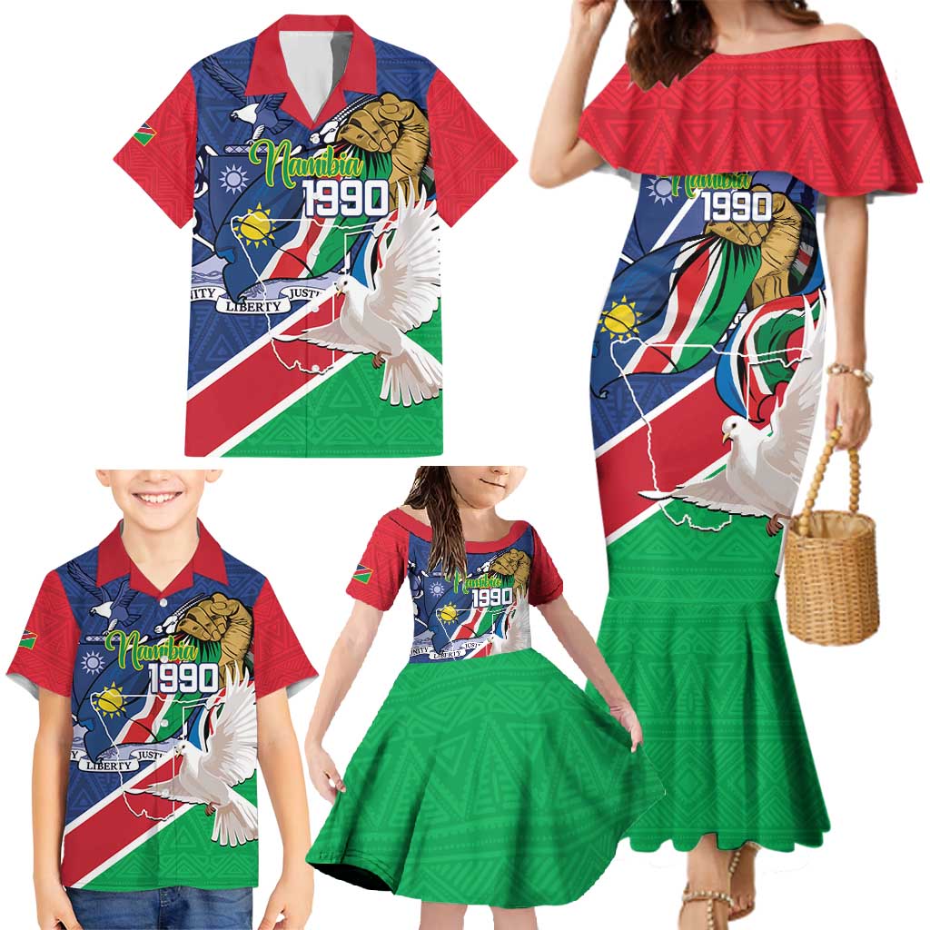 Namibia 1990 Family Matching Mermaid Dress and Hawaiian Shirt Independence Anniversary African Pattern