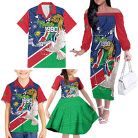 Namibia 1990 Family Matching Off The Shoulder Long Sleeve Dress and Hawaiian Shirt Independence Anniversary African Pattern