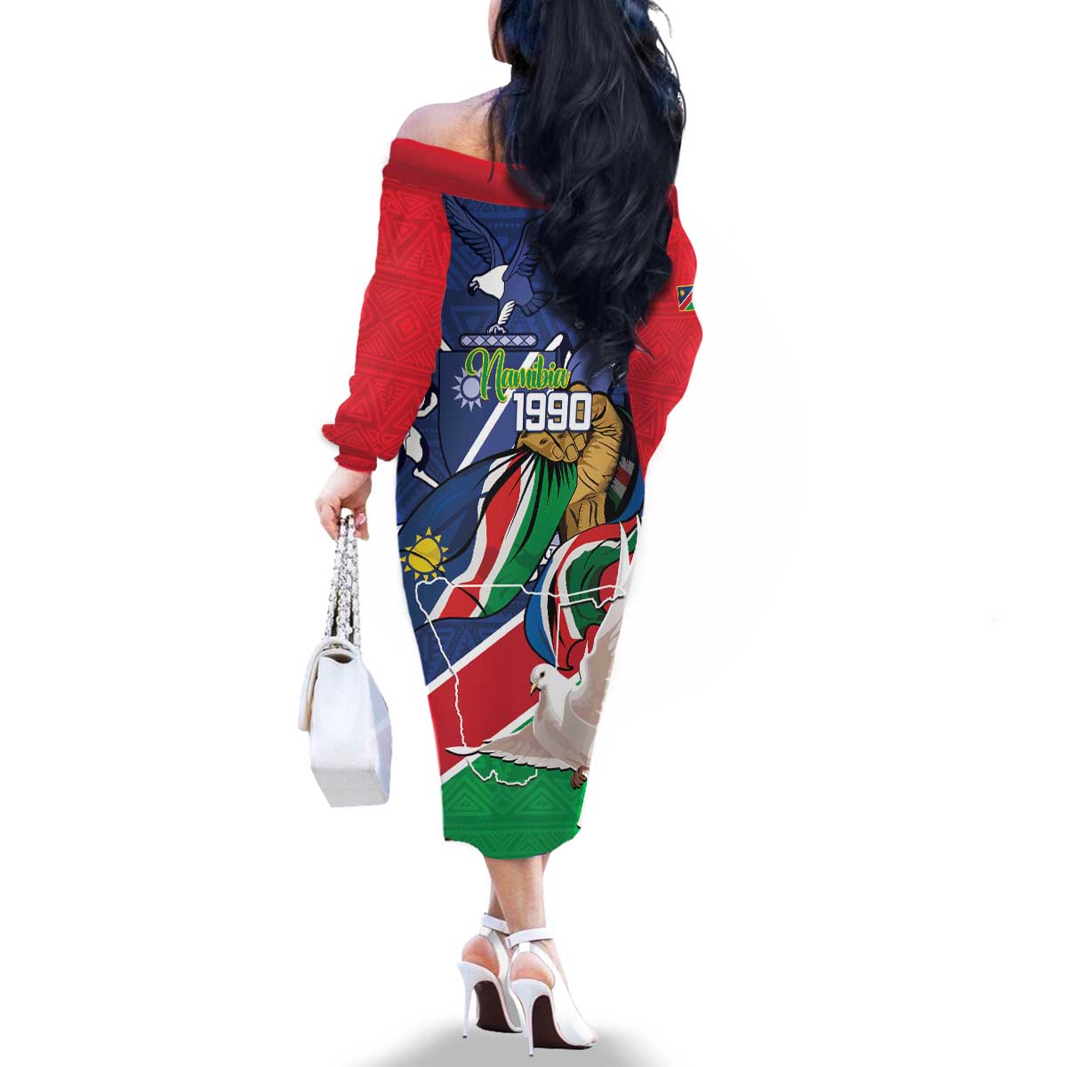 Namibia 1990 Family Matching Off The Shoulder Long Sleeve Dress and Hawaiian Shirt Independence Anniversary African Pattern