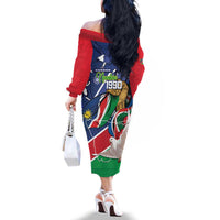 Namibia 1990 Family Matching Off The Shoulder Long Sleeve Dress and Hawaiian Shirt Independence Anniversary African Pattern