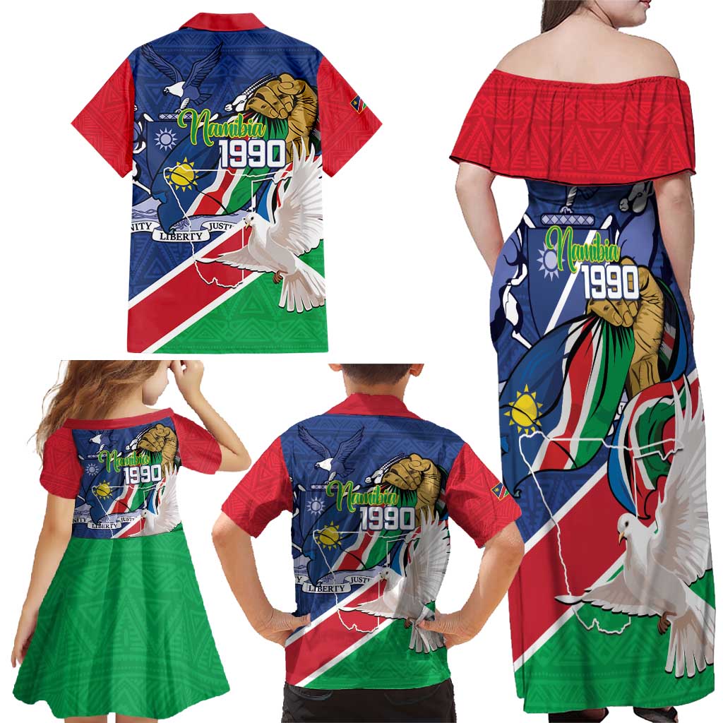 Namibia 1990 Family Matching Off Shoulder Maxi Dress and Hawaiian Shirt Independence Anniversary African Pattern