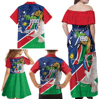 Namibia 1990 Family Matching Off Shoulder Maxi Dress and Hawaiian Shirt Independence Anniversary African Pattern