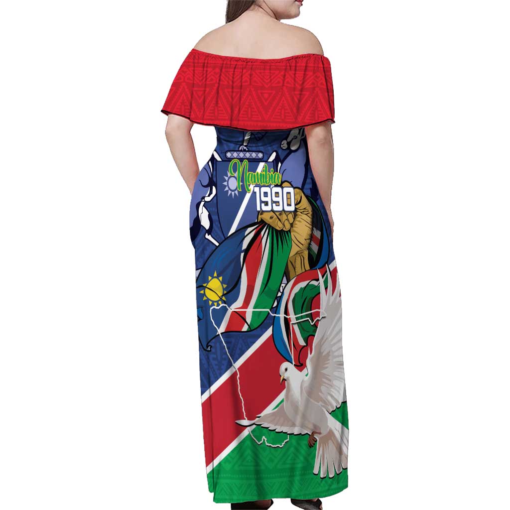 Namibia 1990 Family Matching Off Shoulder Maxi Dress and Hawaiian Shirt Independence Anniversary African Pattern