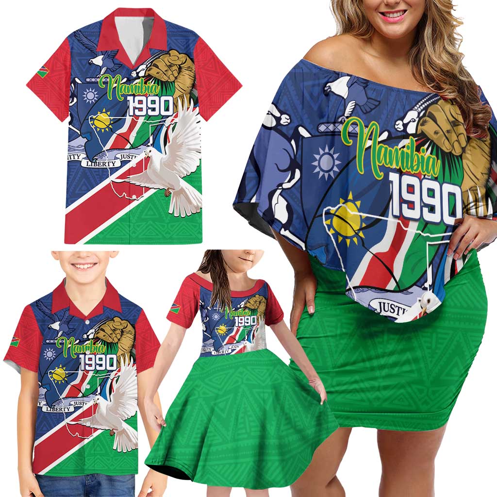 Namibia 1990 Family Matching Off Shoulder Short Dress and Hawaiian Shirt Independence Anniversary African Pattern
