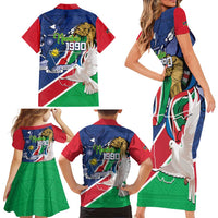 Namibia 1990 Family Matching Short Sleeve Bodycon Dress and Hawaiian Shirt Independence Anniversary African Pattern