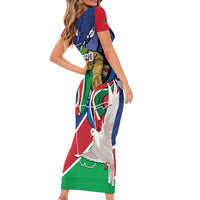 Namibia 1990 Family Matching Short Sleeve Bodycon Dress and Hawaiian Shirt Independence Anniversary African Pattern