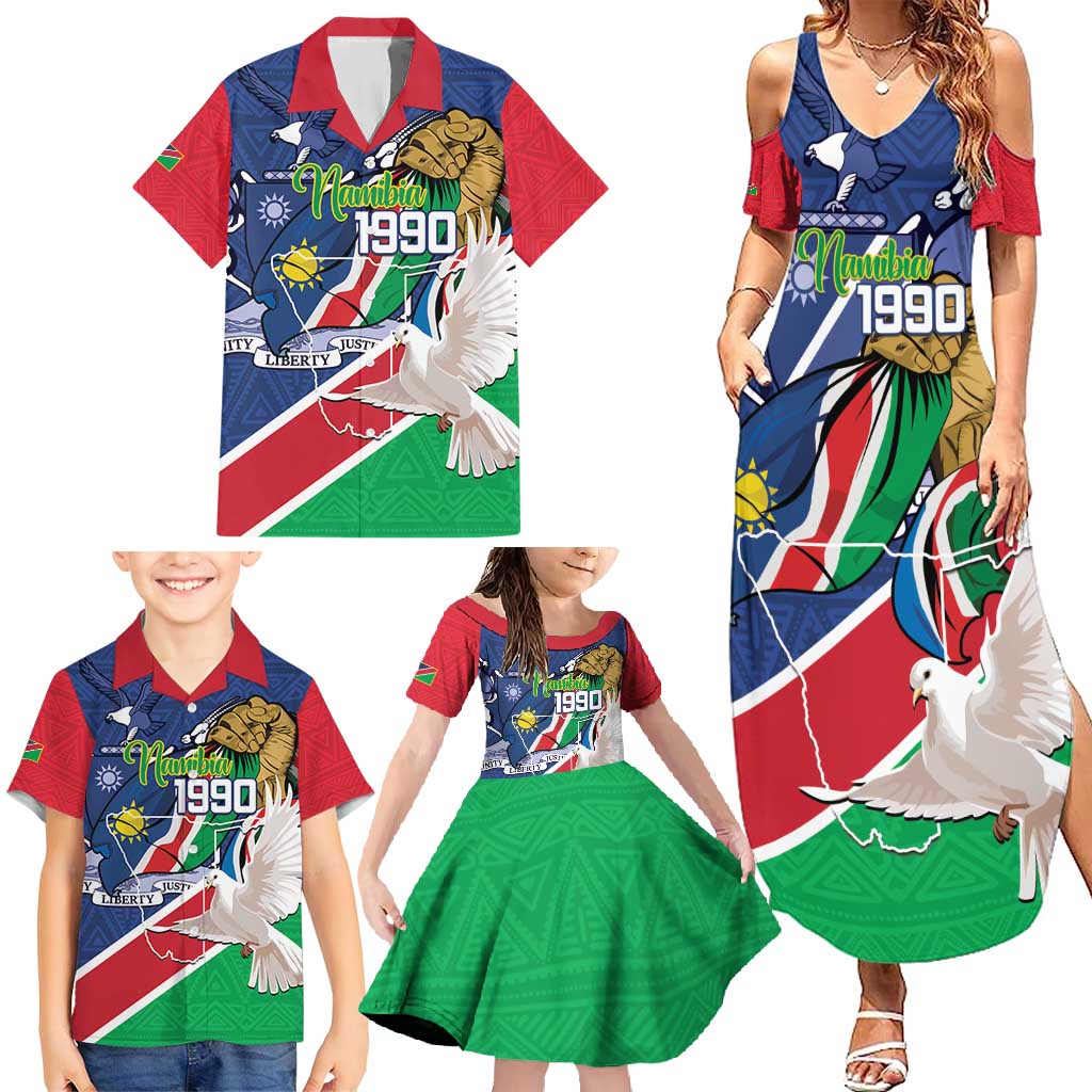 Namibia 1990 Family Matching Summer Maxi Dress and Hawaiian Shirt Independence Anniversary African Pattern