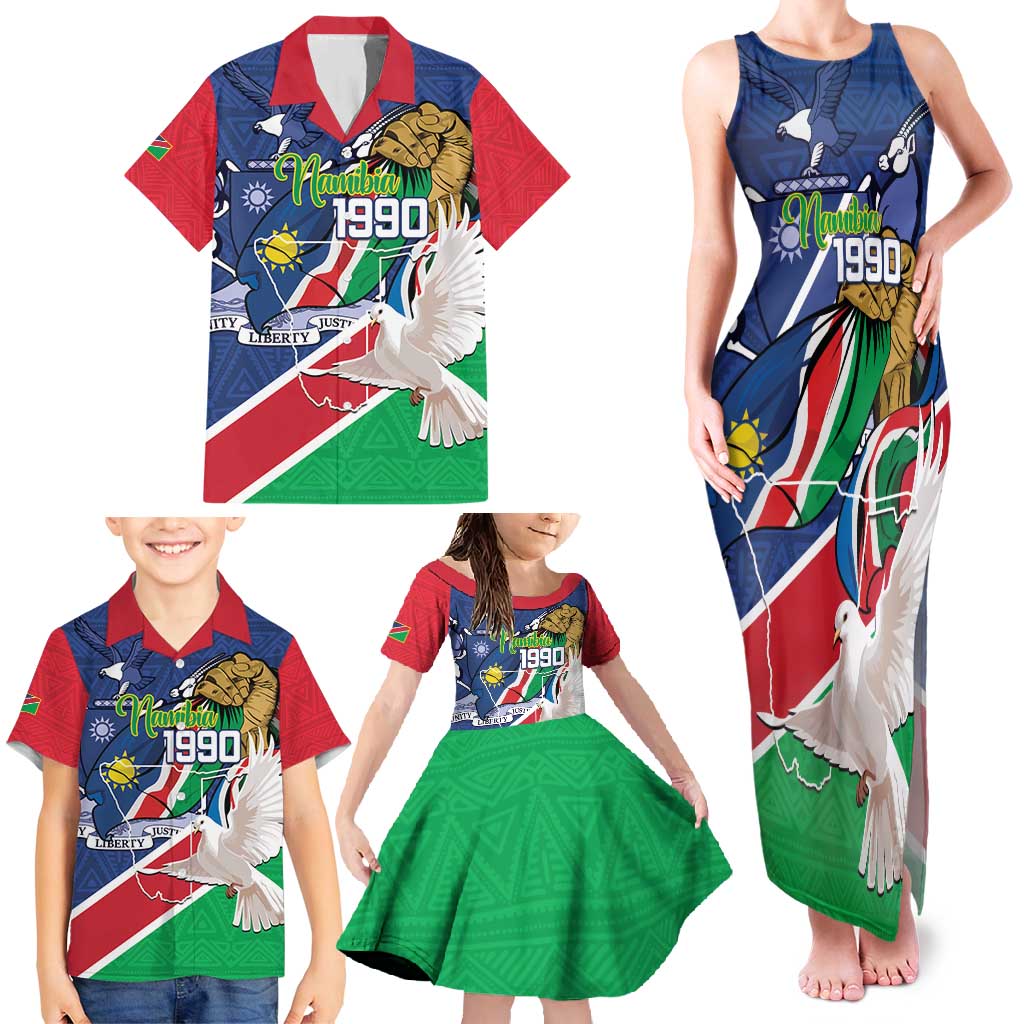 Namibia 1990 Family Matching Tank Maxi Dress and Hawaiian Shirt Independence Anniversary African Pattern