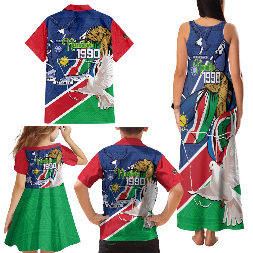 Namibia 1990 Family Matching Tank Maxi Dress and Hawaiian Shirt Independence Anniversary African Pattern