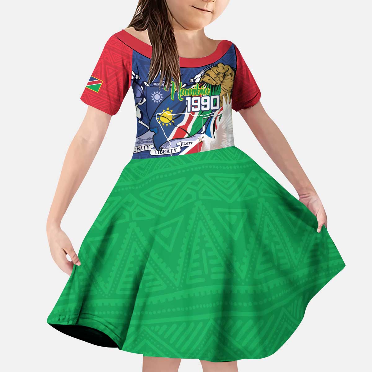 Namibia 1990 Kid Short Sleeve Dress Independence Anniversary African Pattern