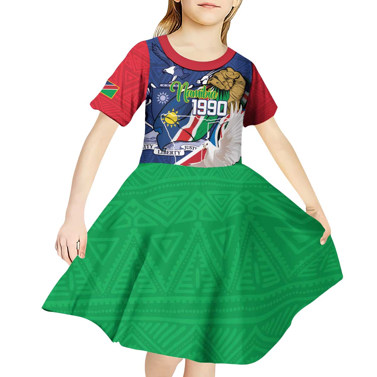 Namibia 1990 Kid Short Sleeve Dress Independence Anniversary African Pattern