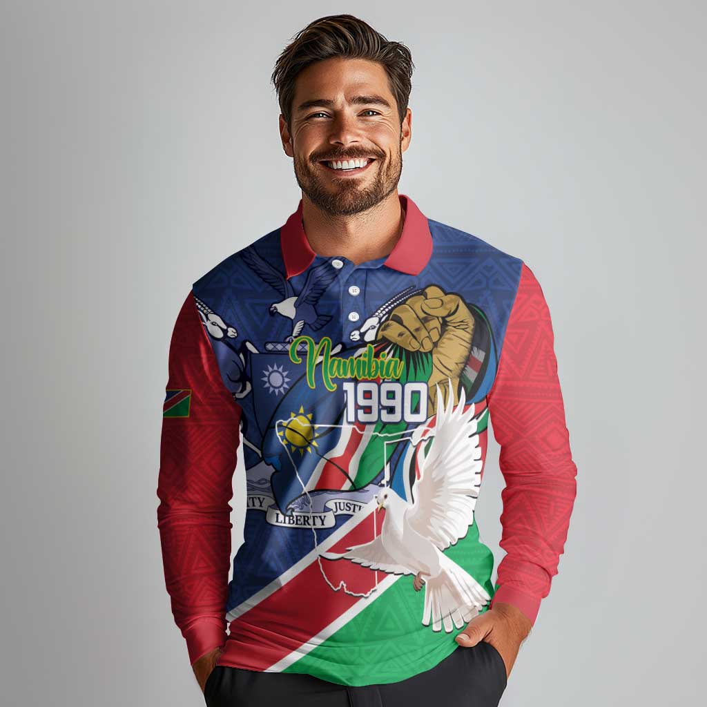 Namibia 1990 Long Sleeve Polo Shirt Independence Anniversary African Pattern