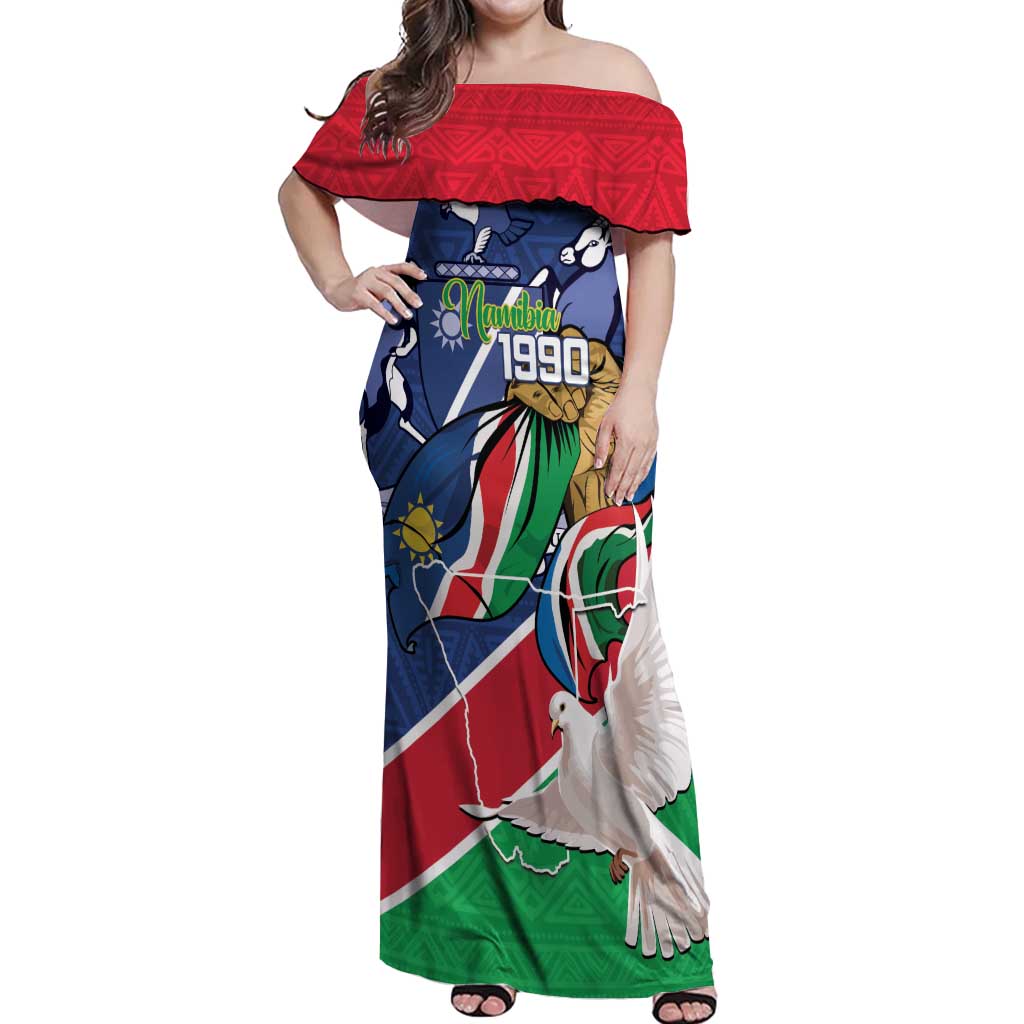 Namibia 1990 Off Shoulder Maxi Dress Independence Anniversary African Pattern