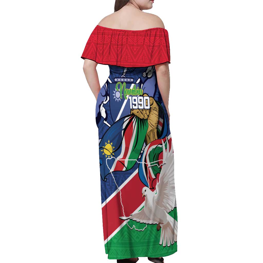 Namibia 1990 Off Shoulder Maxi Dress Independence Anniversary African Pattern
