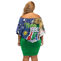 Namibia 1990 Off Shoulder Short Dress Independence Anniversary African Pattern
