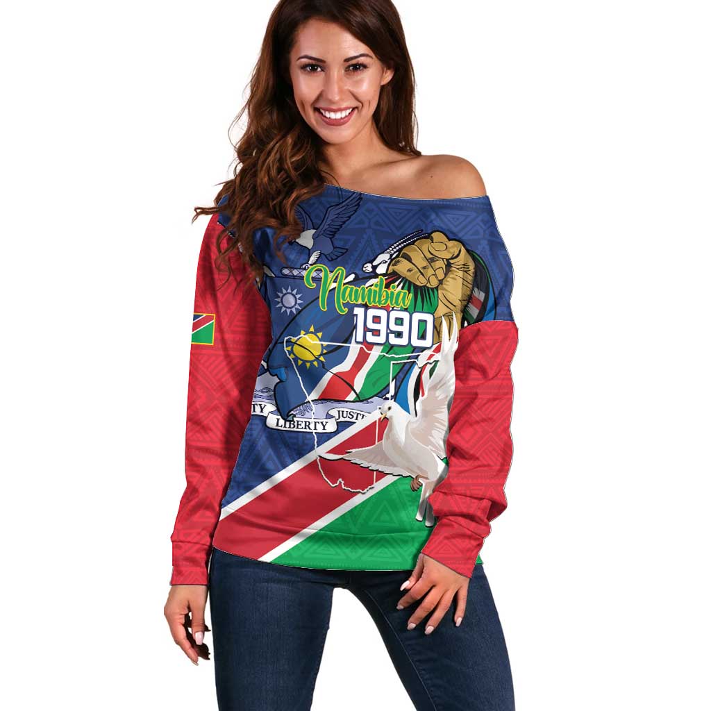 Namibia 1990 Off Shoulder Sweater Independence Anniversary African Pattern