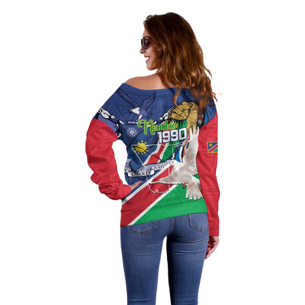 Namibia 1990 Off Shoulder Sweater Independence Anniversary African Pattern