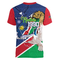 Namibia 1990 Women V-Neck T-Shirt Independence Anniversary African Pattern