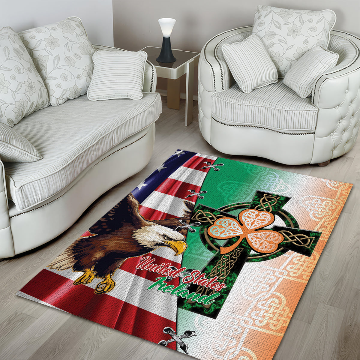 United States And Ireland Area Rug USA Eagle With Irish Celtic Cross - Wonder Print Shop