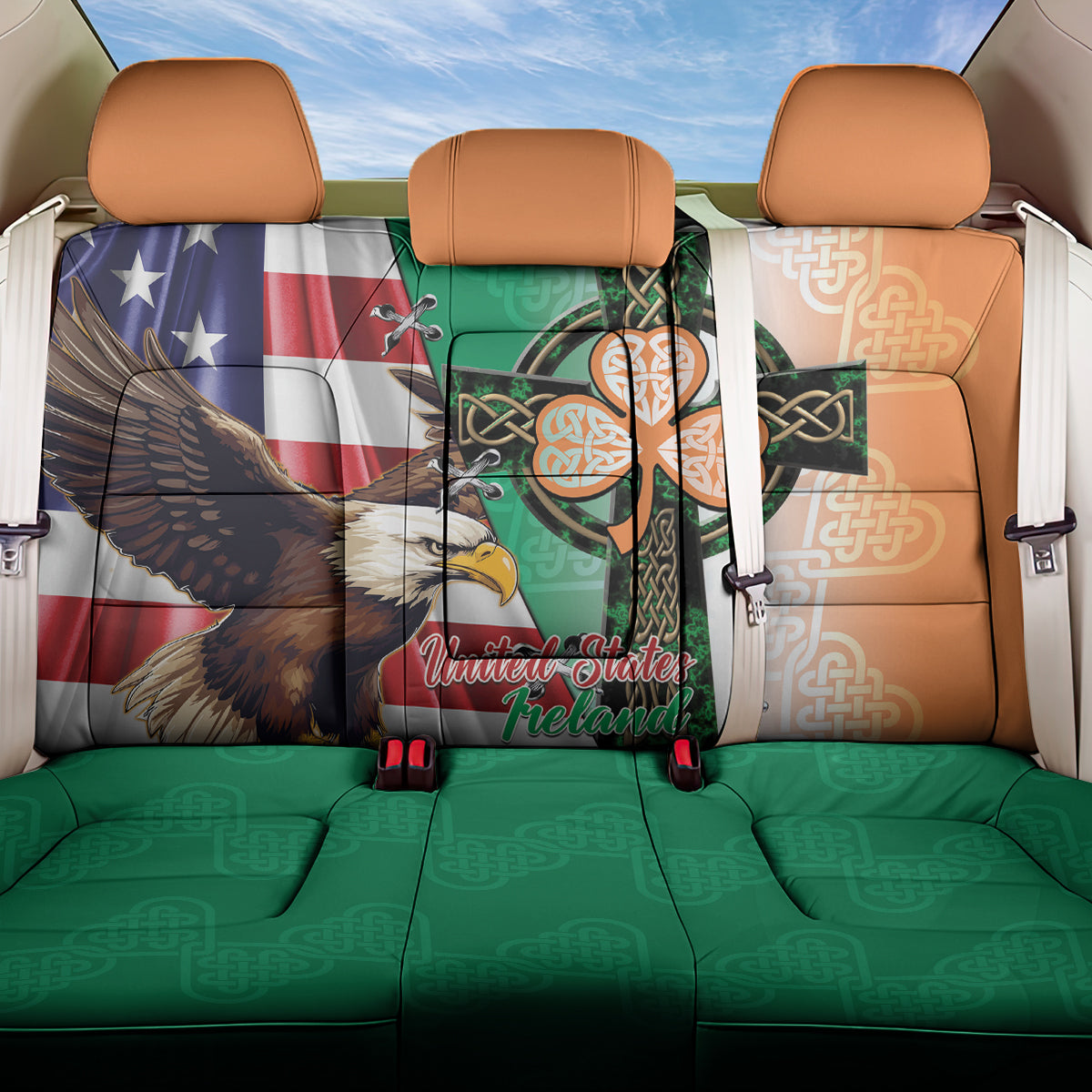 United States And Ireland Back Car Seat Cover USA Eagle With Irish Celtic Cross - Wonder Print Shop