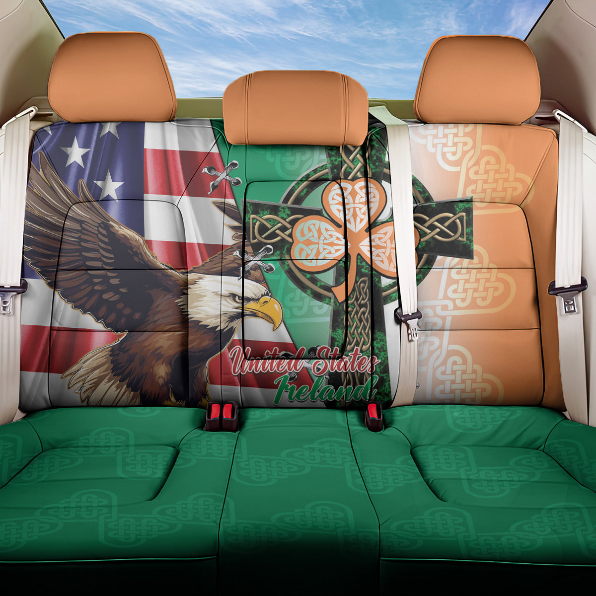 United States And Ireland Back Car Seat Cover USA Eagle With Irish Celtic Cross