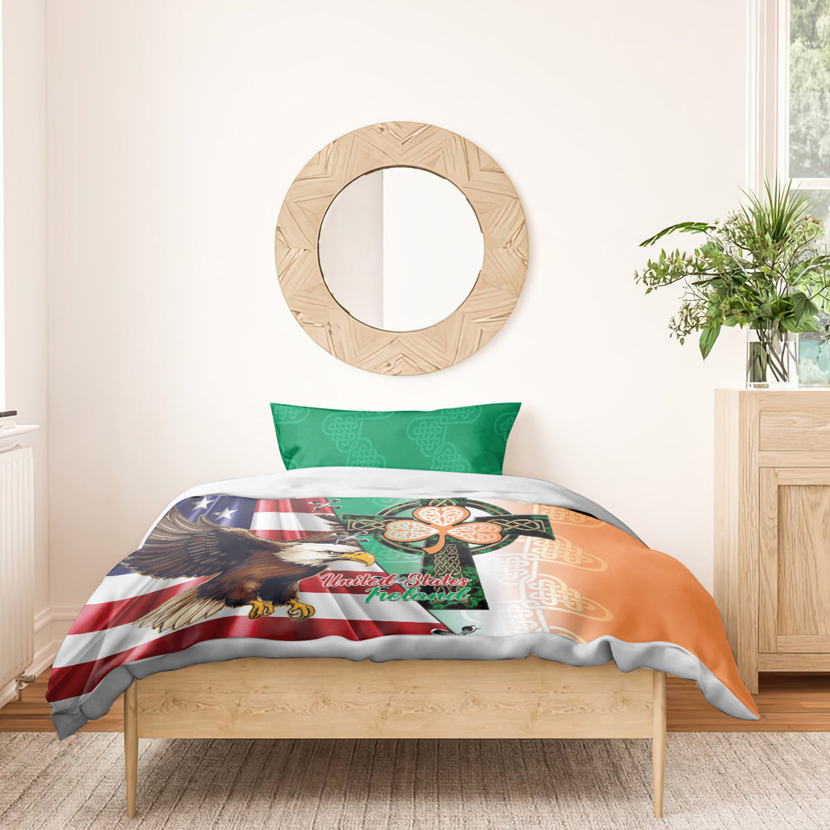 United States And Ireland Bedding Set USA Eagle With Irish Celtic Cross - Wonder Print Shop
