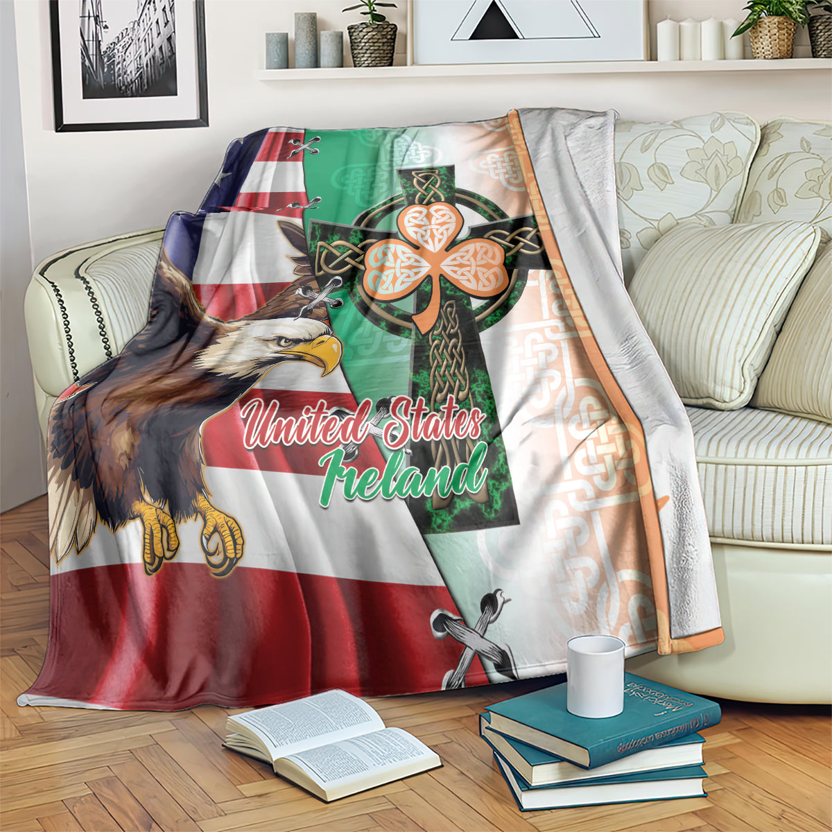 United States And Ireland Blanket USA Eagle With Irish Celtic Cross
