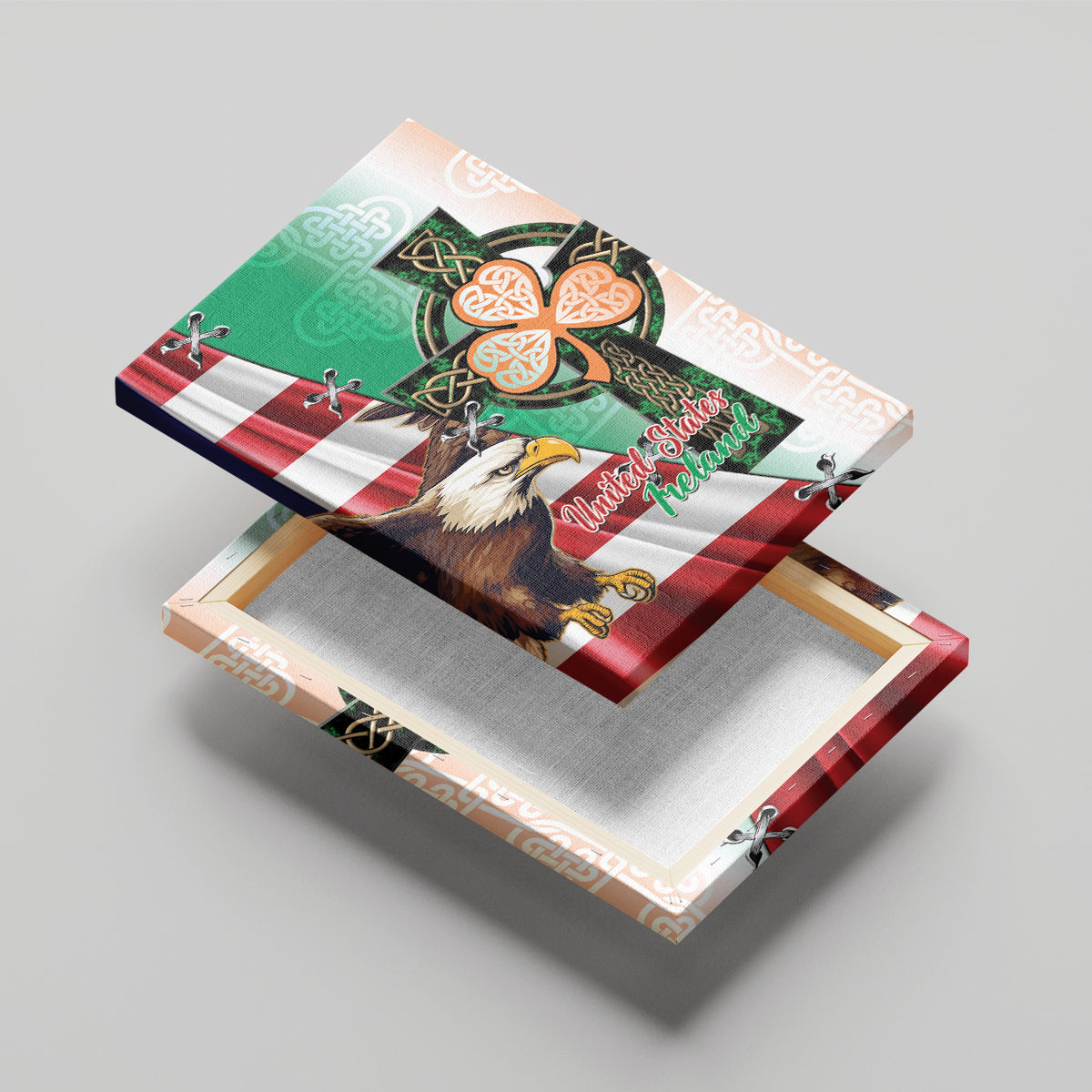 United States And Ireland Canvas Wall Art USA Eagle With Irish Celtic Cross - Wonder Print Shop