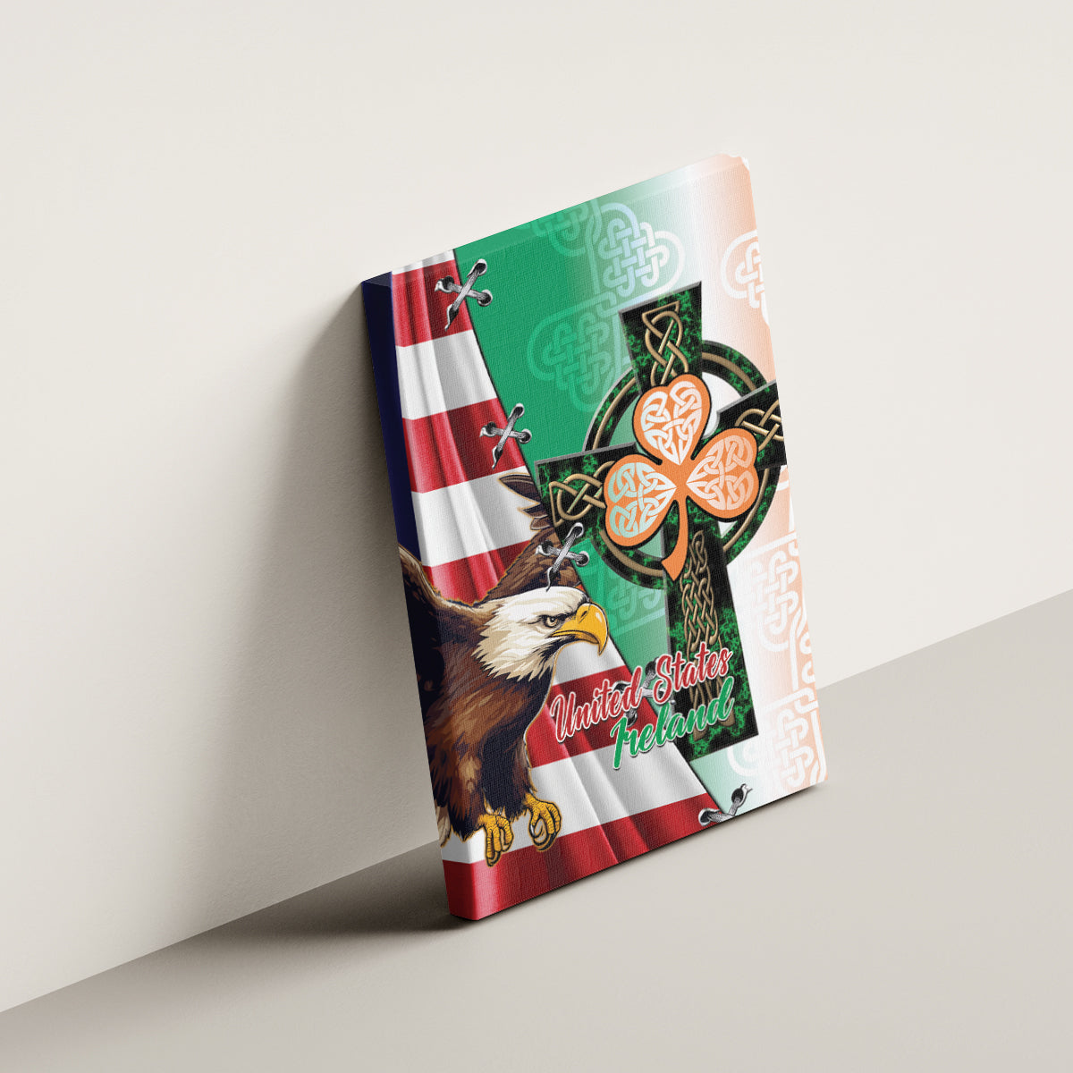 United States And Ireland Canvas Wall Art USA Eagle With Irish Celtic Cross - Wonder Print Shop