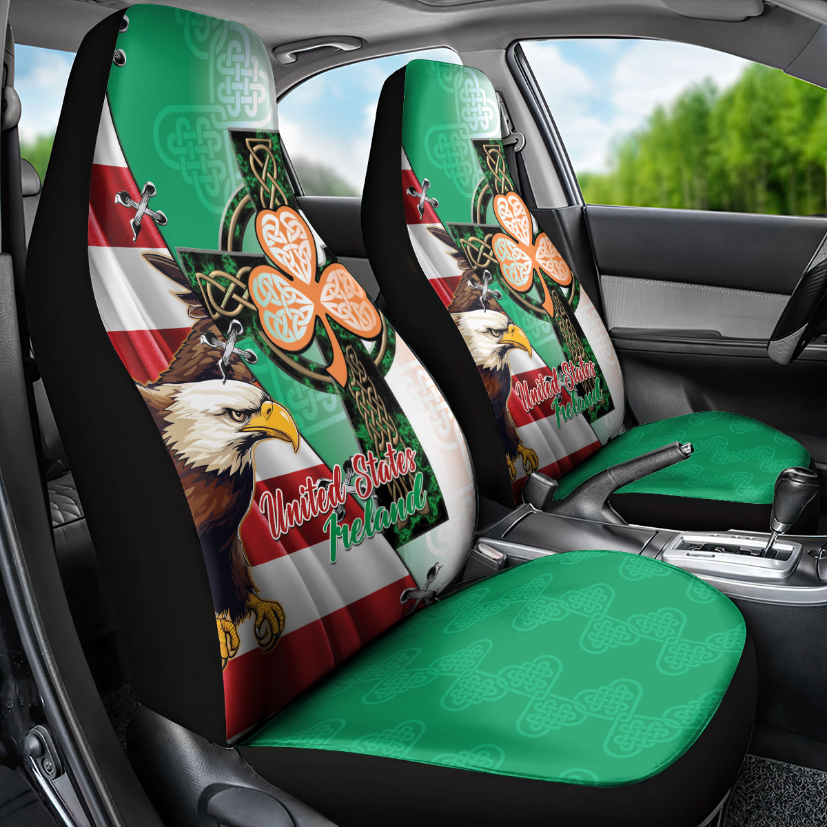 United States And Ireland Car Seat Cover USA Eagle With Irish Celtic Cross - Wonder Print Shop